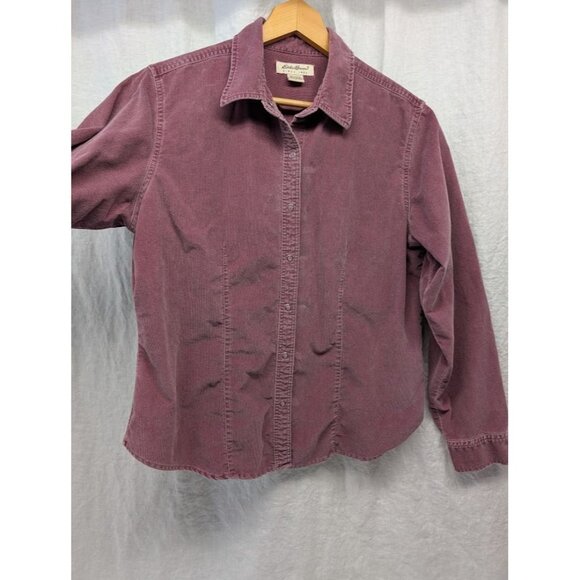 Eddie Bauer women's sz Large lilac corduroy long sleeve button up shirt V7 - Picture 3 of 6